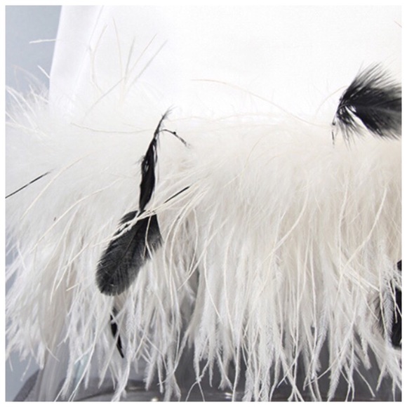 White & Black Satiny Natural Feather Top - Picture 4 of 4